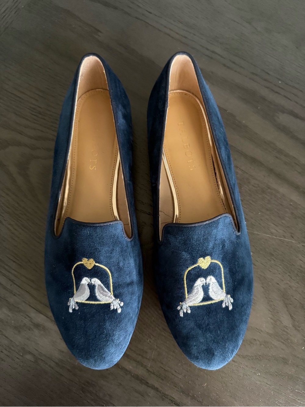 Talbots Women’s Navy Suede Embroidered Bird Loafers US 9 M
